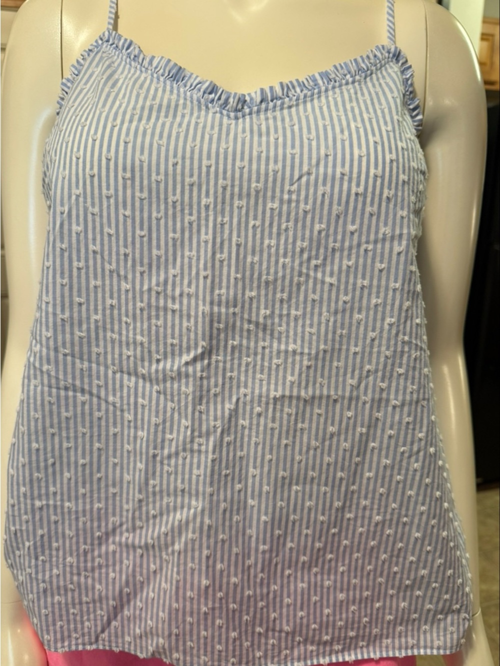 Lilly Pulitzer Light Blue & White Striped Swiss Dot Camisole